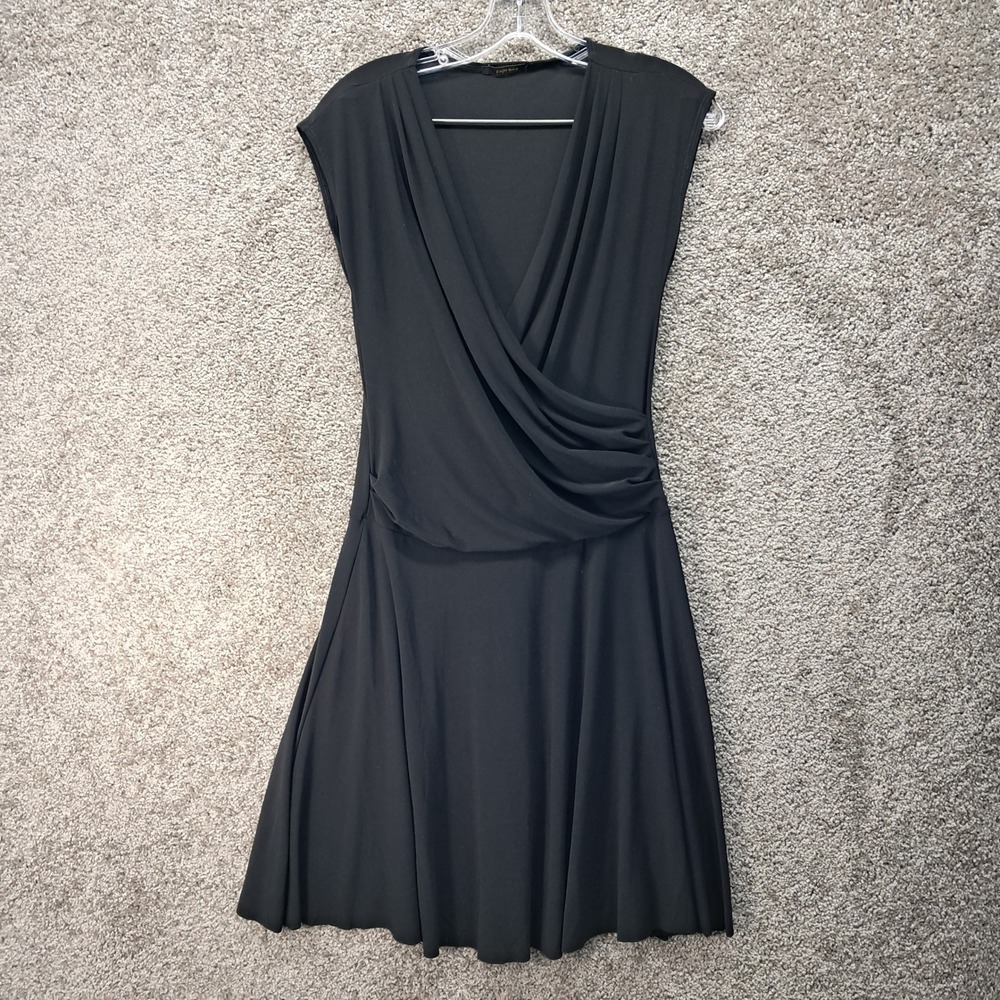 Soprano Black Surplice Wrap Sleeveless Cocktail Dress D1642IT Size M
